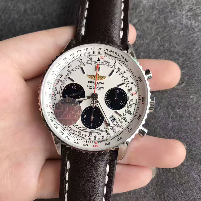 【JF廠壹比壹復刻】百年靈（Breitling）航空計時01系列皮帶版白面自動機械男錶