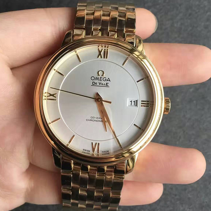【MK超A】歐米茄（Omega）碟飛典雅系列超薄款全黃金鋼帶版白面男士壹比壹精仿手錶
