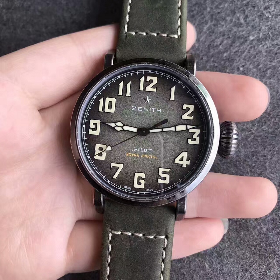 【XF廠】2017巴塞爾錶展新款40毫米真利時（Zenith）復古飛行員卡其色壹比壹精仿手錶