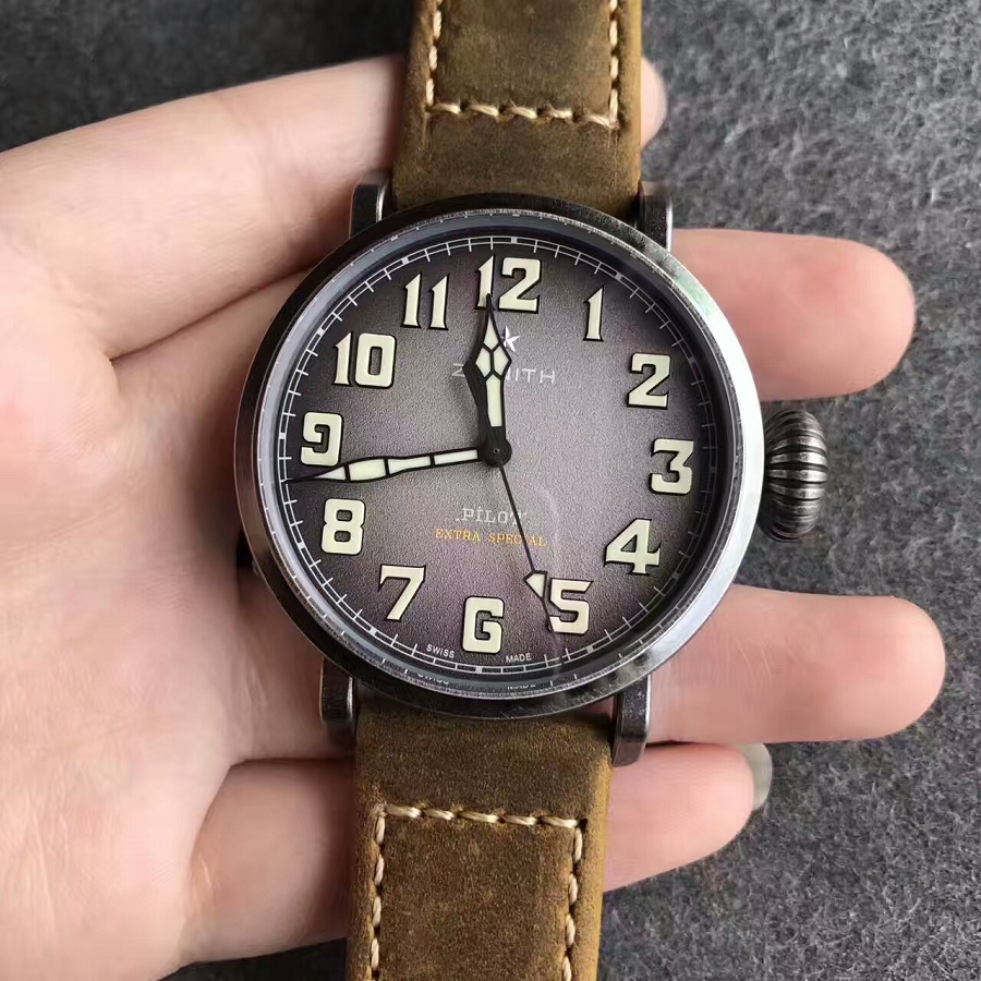 【XF廠】2017巴塞爾錶展新款40毫米真利時（Zenith）復古飛行員芥末黃色壹比壹精仿手錶