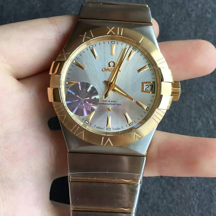 【V6廠】歐米茄Omega星座系列男款間黃金銀面自動機械精仿手錶