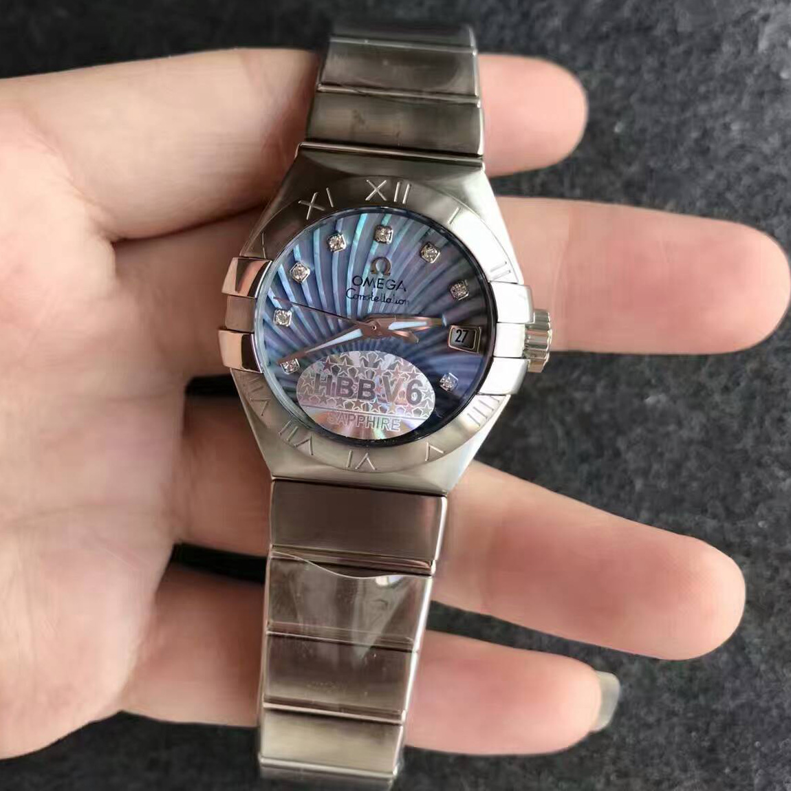 【V6廠】歐米茄Omega星座系列貝母面藍面女士自動機械精仿手錶