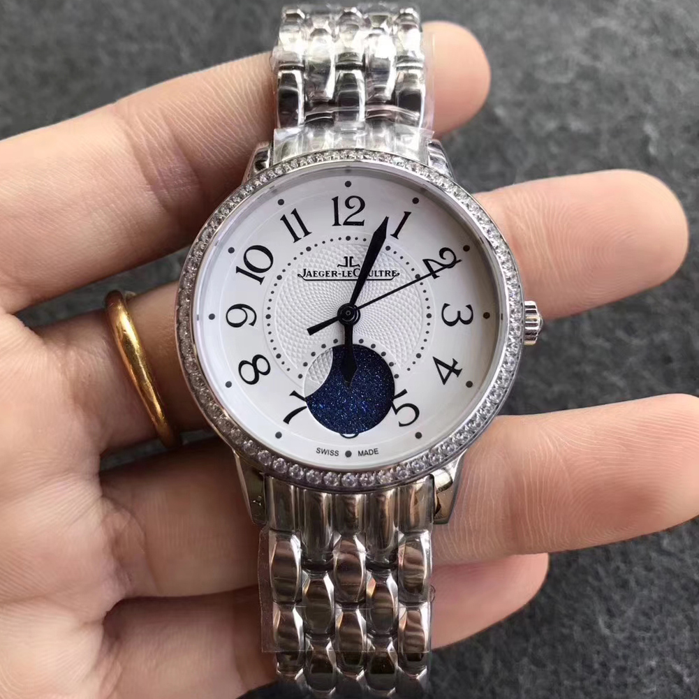 2017日內瓦錶展積家約會系列大月相白殼鋼帶女士精仿手錶