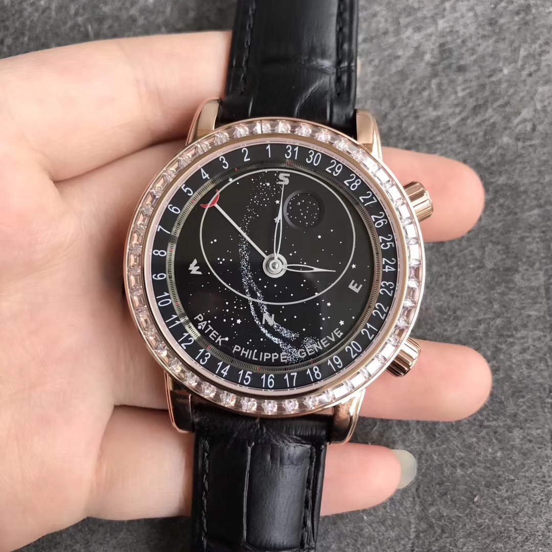 百達翡麗超級復雜功能計時系列升級版金殼鉆圈星空精仿手錶