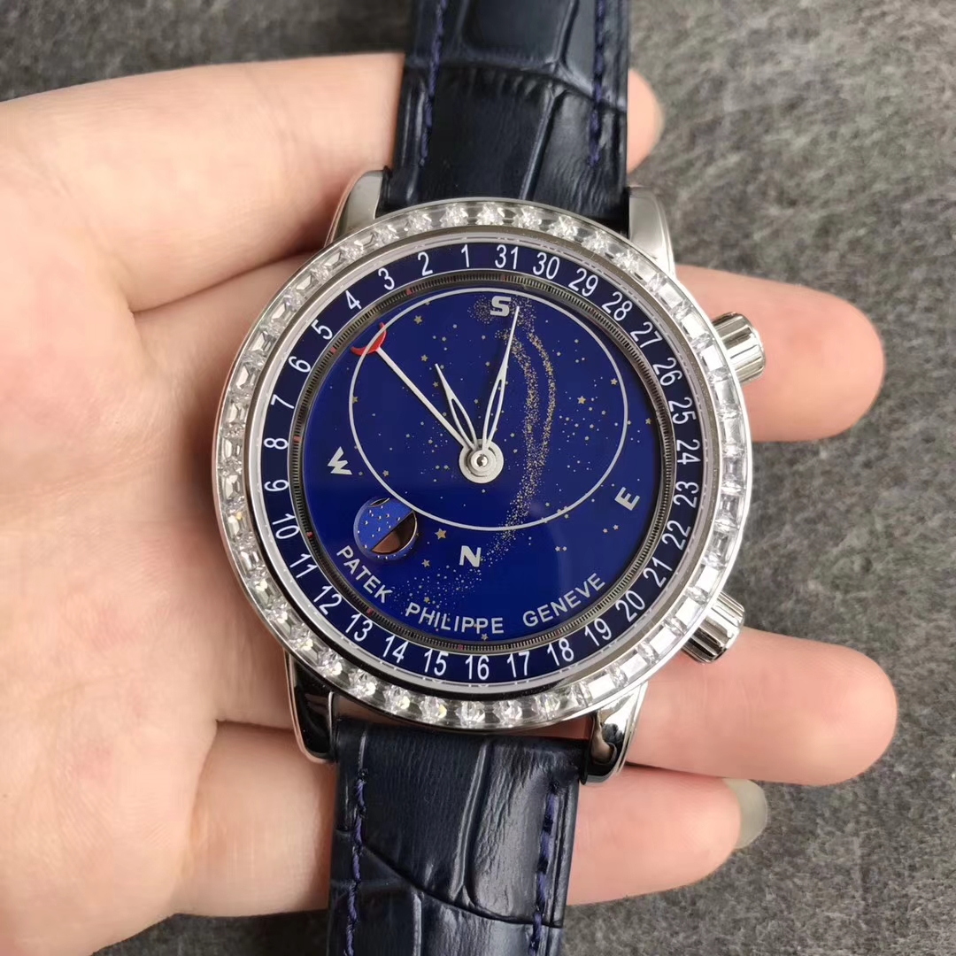 百達翡麗超級復雜功能計時系列升級版藍面鉆圈星空精仿手錶