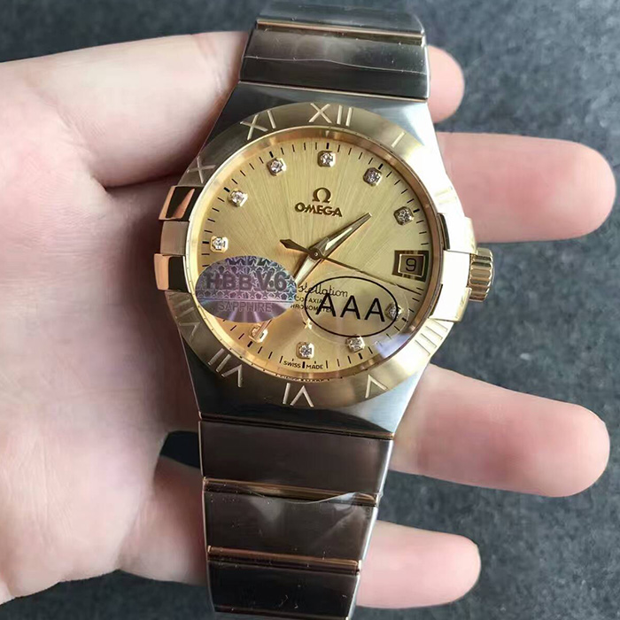 【V6廠】歐米茄Omega星座系列男款黃金金面男士自動機械精仿手錶