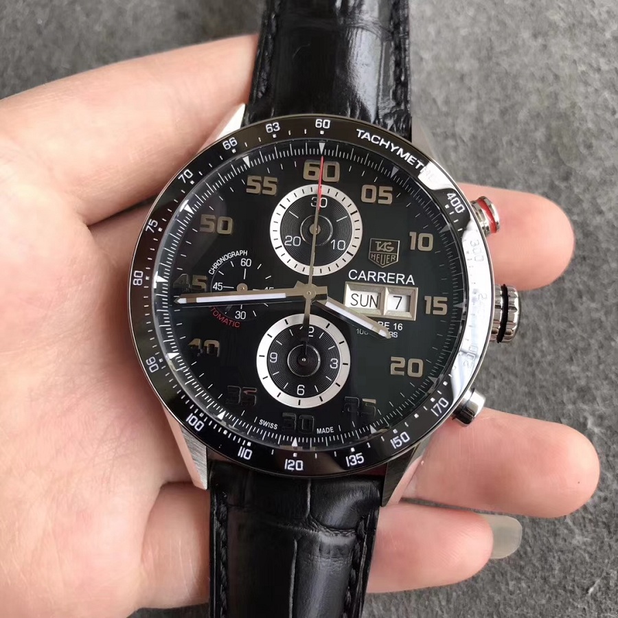 【V6超A】泰格豪雅TAG卡萊拉系列黑面皮帶雙歷計時碼錶
