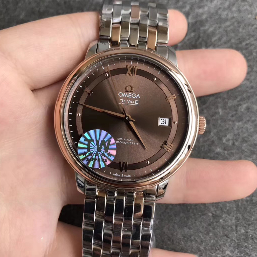 【TW廠】歐米茄碟飛典雅系列間金咖面鋼帶版精仿手錶