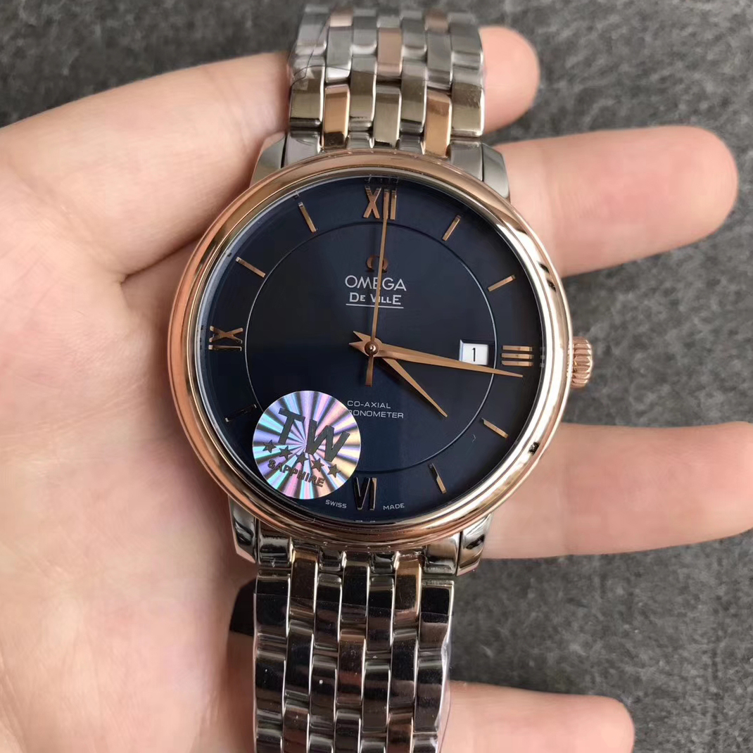 【TW廠】歐米茄碟飛典雅系列間金藍面鋼帶版精仿手錶