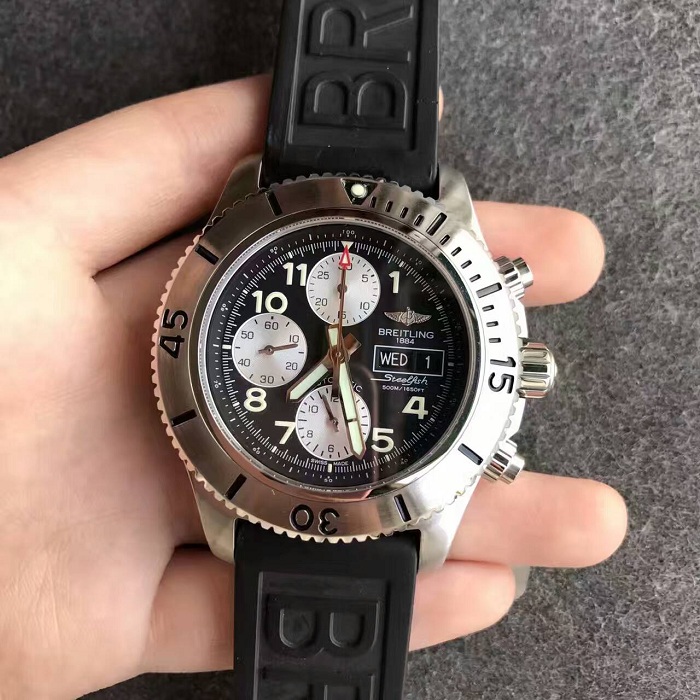【N廠超A】百年靈（Breitling）超級海洋鋼魚計時腕錶系列黑面自動機械壹比壹男錶