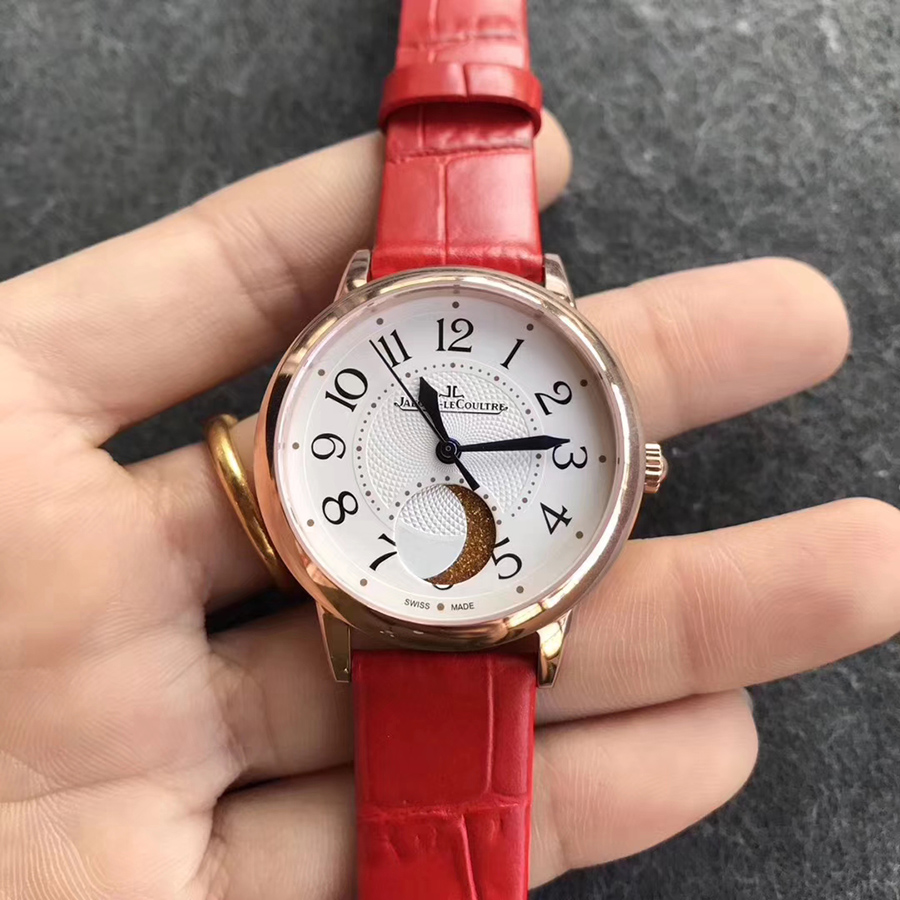 2017日內瓦錶展積家約會系列大月相金殼皮帶女士精仿手錶
