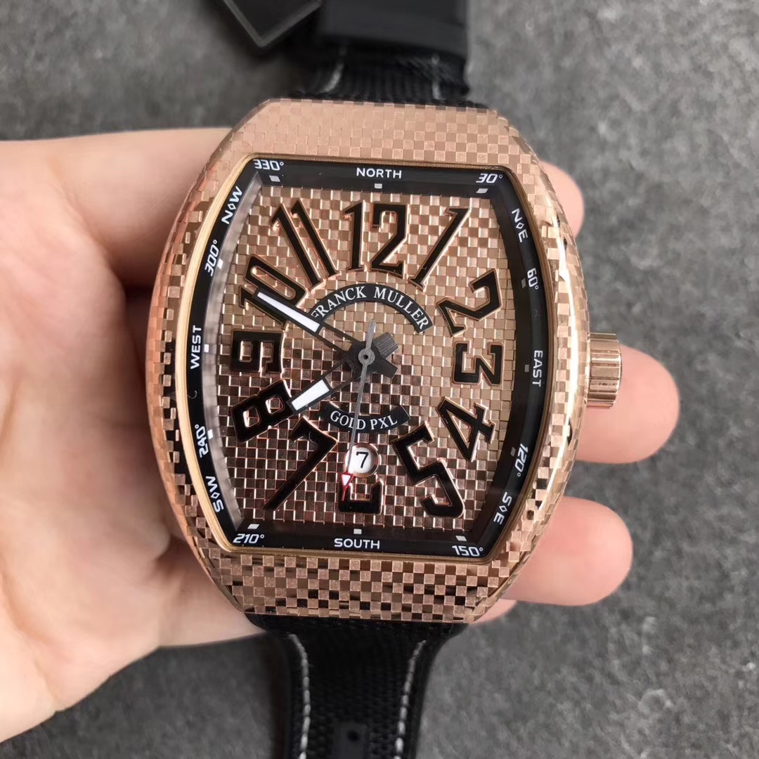 法蘭克穆勒Vanguard V45系列25周年紀念款玫金格紋殼精仿手錶
