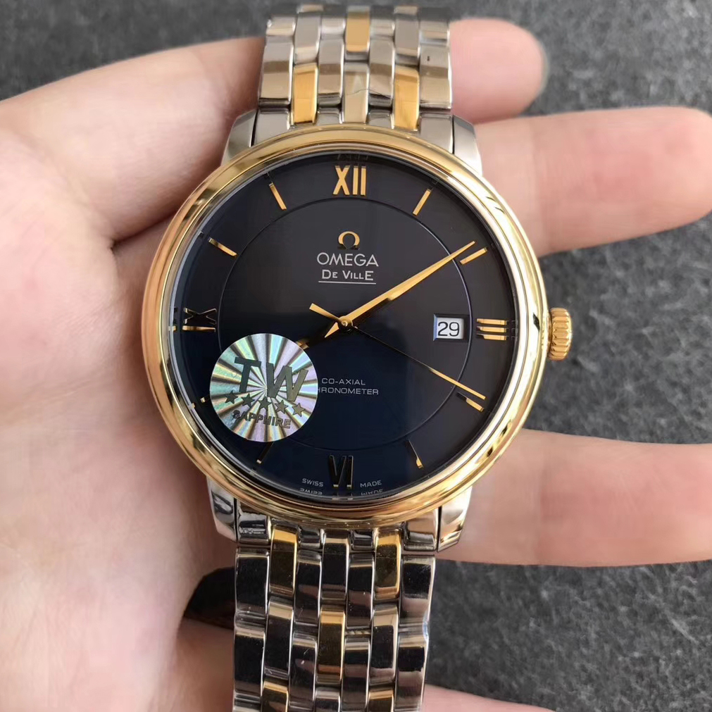 【TW廠】歐米茄碟飛典雅系列經典款間黃金藍面精仿手錶