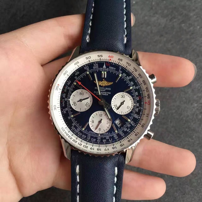 【JF廠壹比壹復刻】百年靈（Breitling）航空計時01系列皮帶版藍面自動機械男錶