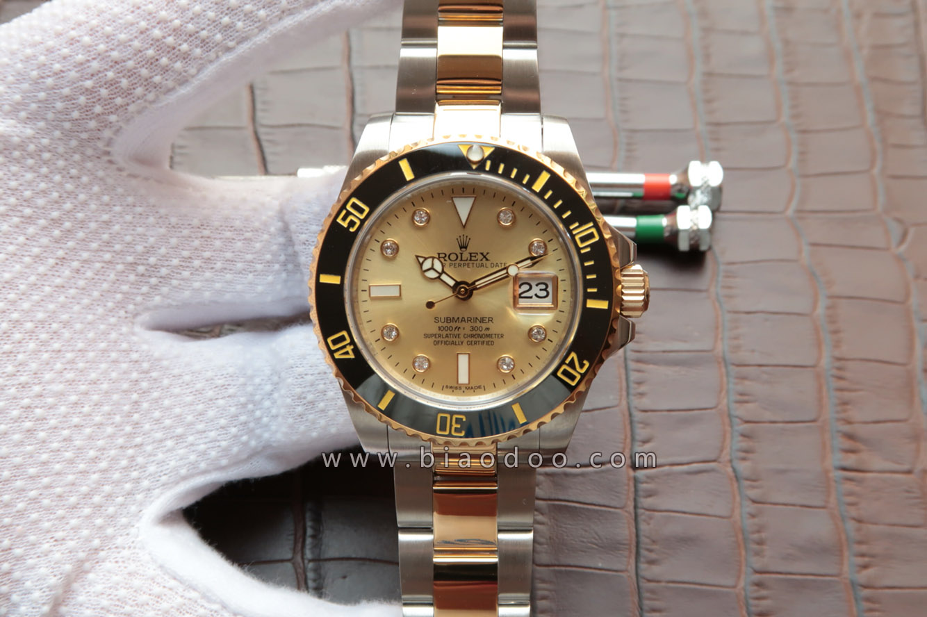Rolex勞力士潛航者型間金黃金面水鬼v7鑲鉆版116613LB-97203男士自動機械精仿手錶