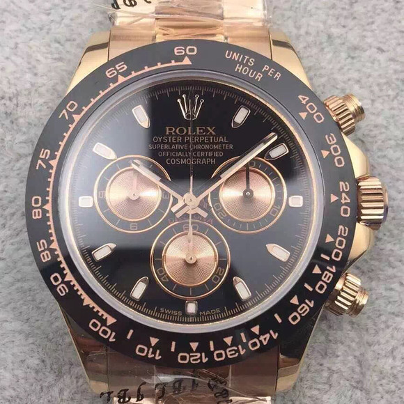 Rolex勞力士迪通拿系列18k黃金男士精仿手錶【黑面】