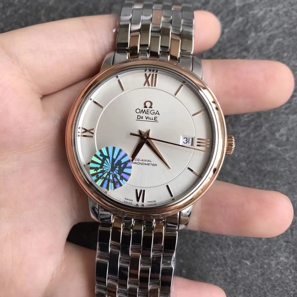 【TW廠】歐米茄碟飛典雅系列間金白面鋼帶版精仿手錶