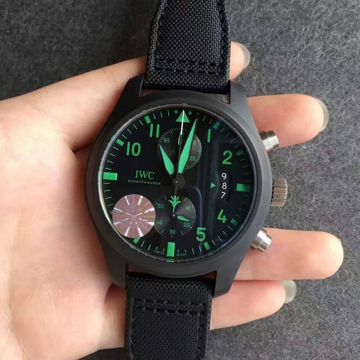 【V6廠】萬國（IWC）飛行員系列TOP GUN陶瓷殼綠丁男士自動機械精仿手錶