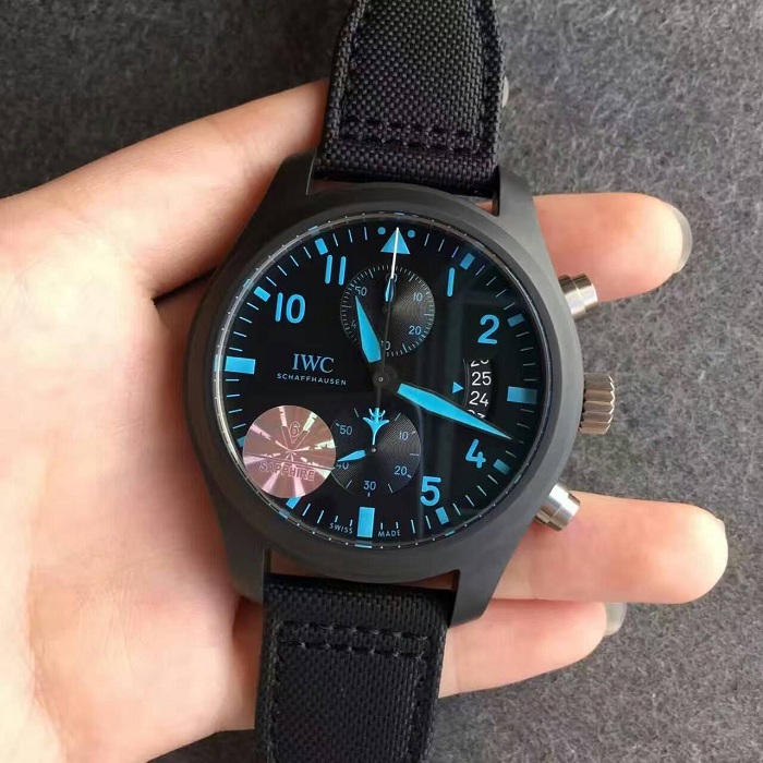 【V6廠】萬國（IWC）飛行員系列TOP GUN陶瓷殼藍丁男士自動機械精仿手錶
