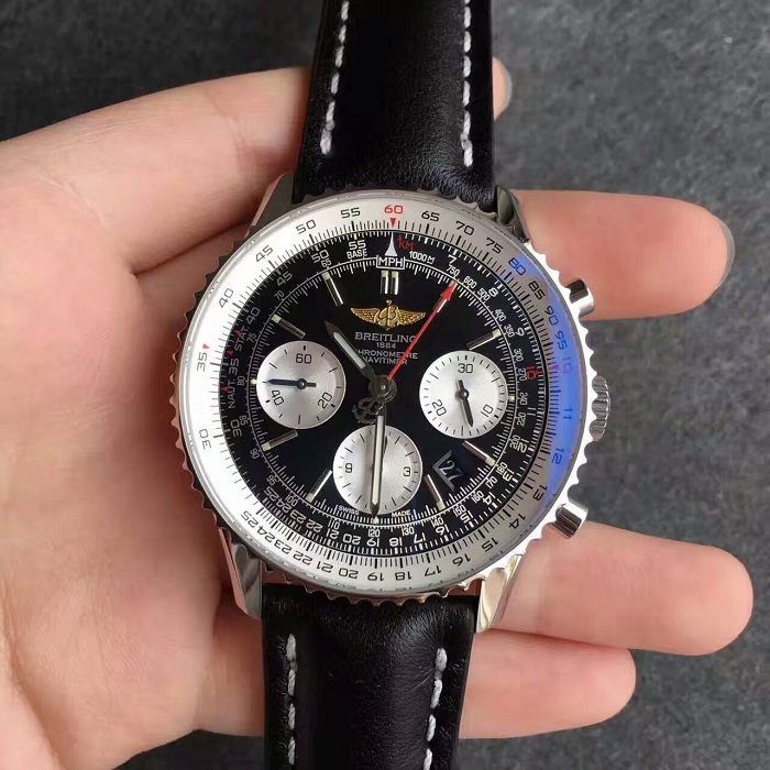 【JF廠壹比壹復刻】百年靈（Breitling）航空計時01系列皮帶版黑面自動機械男錶