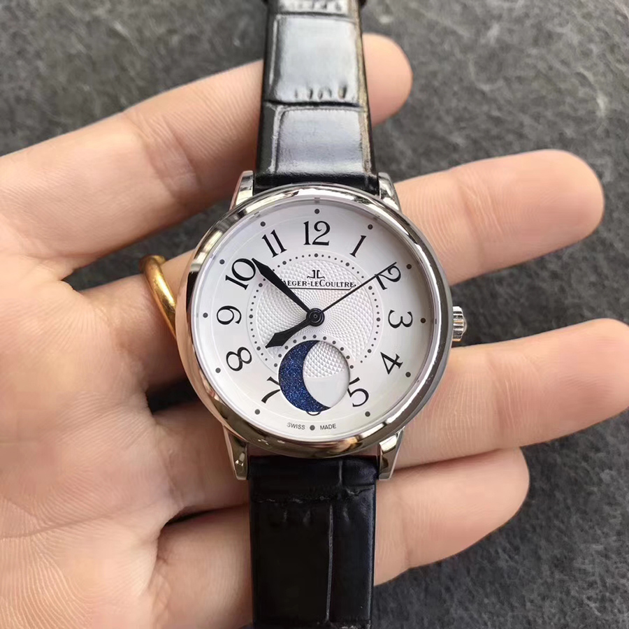 2017日內瓦錶展積家約會系列大月相白殼皮帶女士精仿手錶