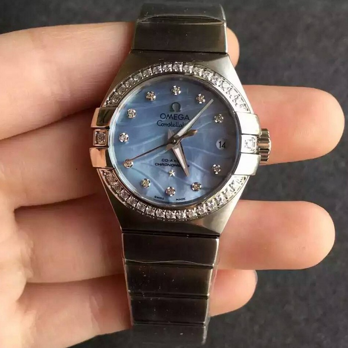 【V6廠】歐米茄Omega星座系列鉆圈藍面女士自動機械精仿手錶
