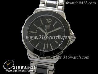 高仿豪雅TAGHeuer手表一级方程式系列 不锈钢-陶瓷黑色表盘 女士瑞士石英表 TAG0115