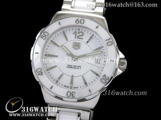高仿豪雅TAGHeuer手表 一级方程式系列 不锈钢-陶瓷 白色表盘 女士瑞士石英表 TAG0116