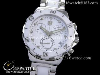 高仿豪雅TAGHeuer手表 一级方程式系列 镶钻表框 白色表盘 不锈钢-陶瓷表链 女士瑞士计时石英表 TAG0120