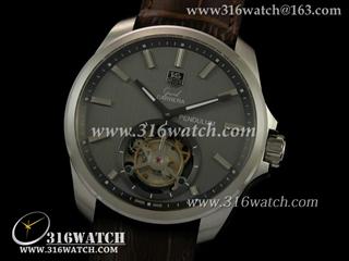 高仿超A 豪雅TAGHeuer手表 卡来拉系列 陀飞轮 灰色表盘 棕色皮带 海欧飞轮机芯 TAG0154
