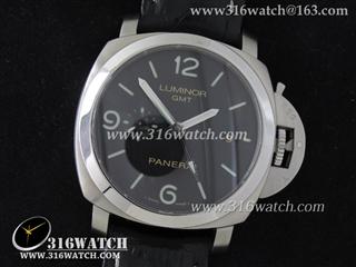 沛纳海 Panerai Luminor Marina系列 PAM320 GMT 1:1 KW最佳版本 黑色牛皮带 亚洲P.9001机芯 1:1高仿沛纳海手表 PM0156
